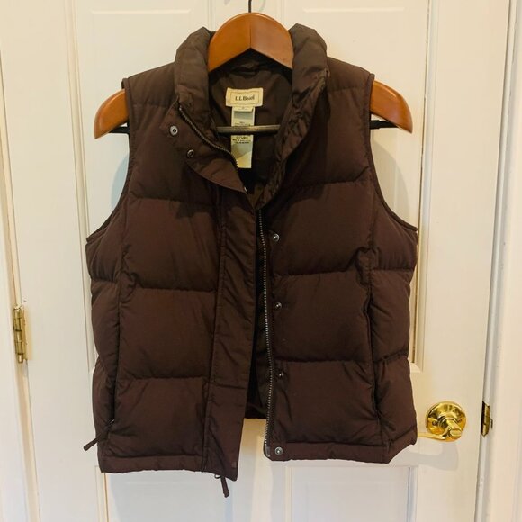 Vintage LL Bean Puffer Vest Jacket Women's Brown Down Insulated Size Small - Picture 1 of 9